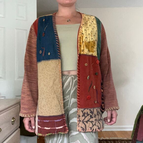 Vintage velvet silk Patchwork chore coat jacket - Picture 3 of 7